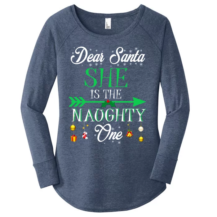 Dear Santa She Is The Naughty One Funny Matching Couples Funny Gift Women's Perfect Tri Tunic Long Sleeve Shirt