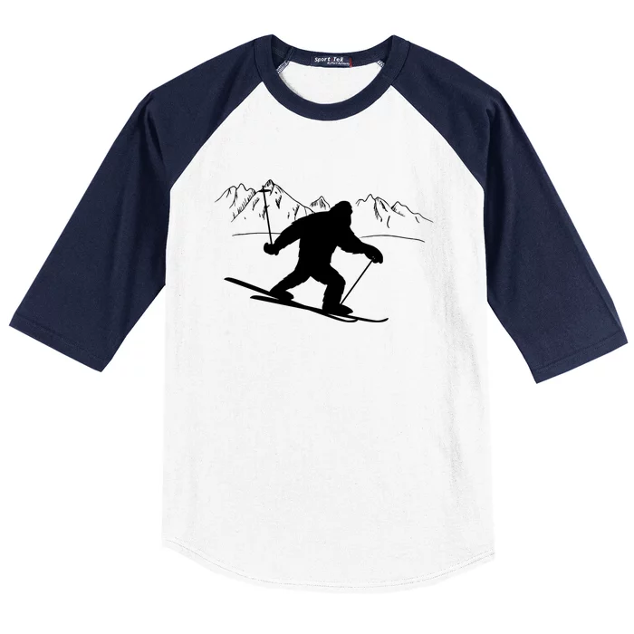 Downhill Snow Skiing Bigfoot Ski Winter Sports Alpine Gift Baseball Sleeve Shirt