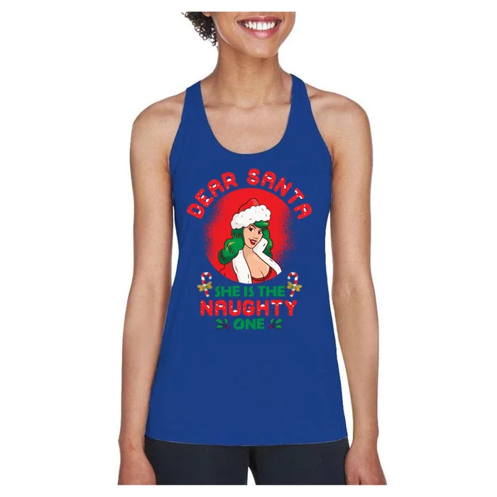 Dear Santa She Is The Naughty One Husband Wife Christmas Gift Women's Racerback Tank