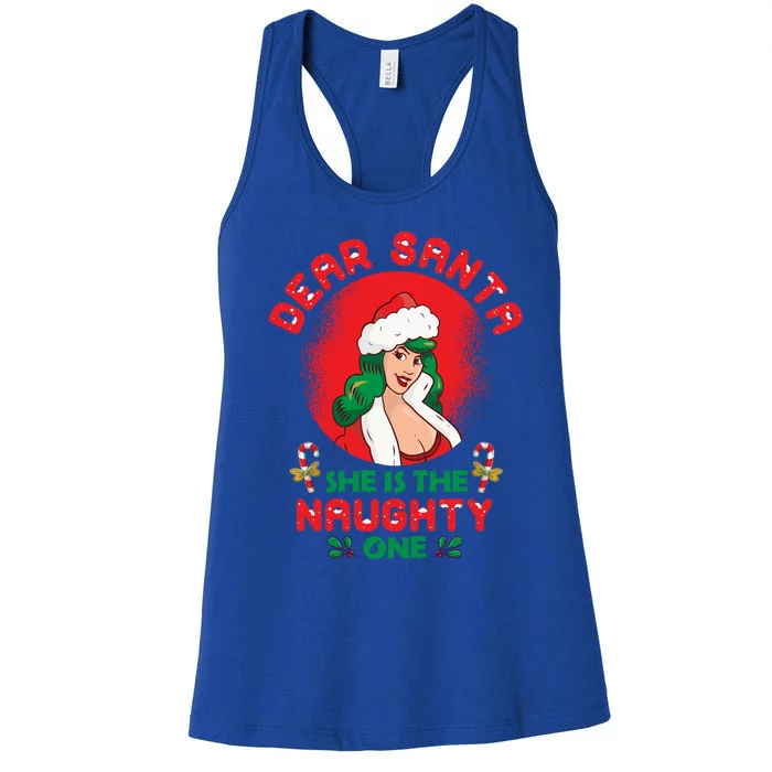 Dear Santa She Is The Naughty One Husband Wife Christmas Gift Women's Racerback Tank