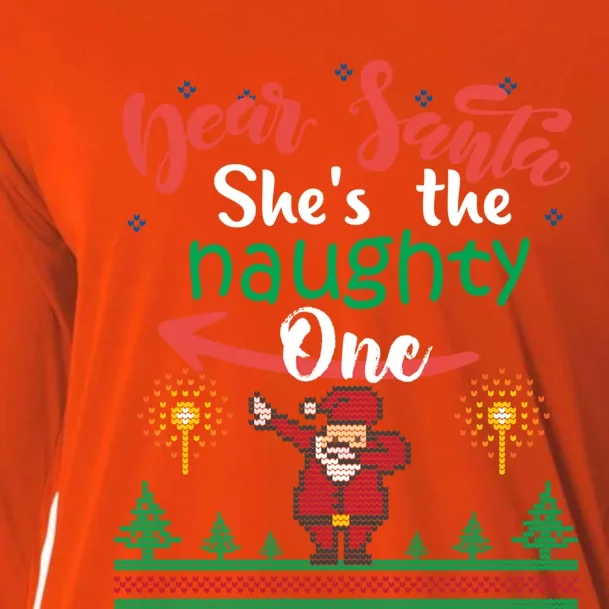 Dear Santa She Is The Naughty One Matching Christmas Couple Cute Gift Cooling Performance Long Sleeve Crew