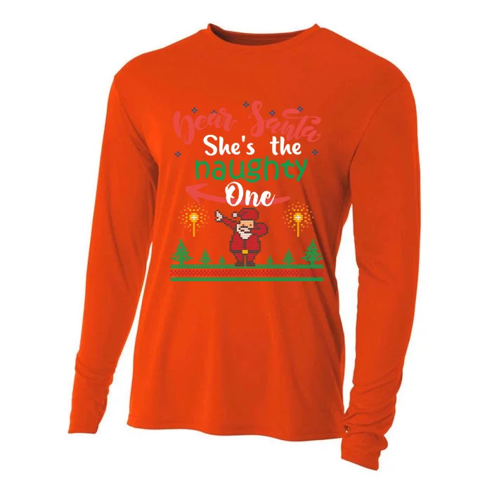 Dear Santa She Is The Naughty One Matching Christmas Couple Cute Gift Cooling Performance Long Sleeve Crew