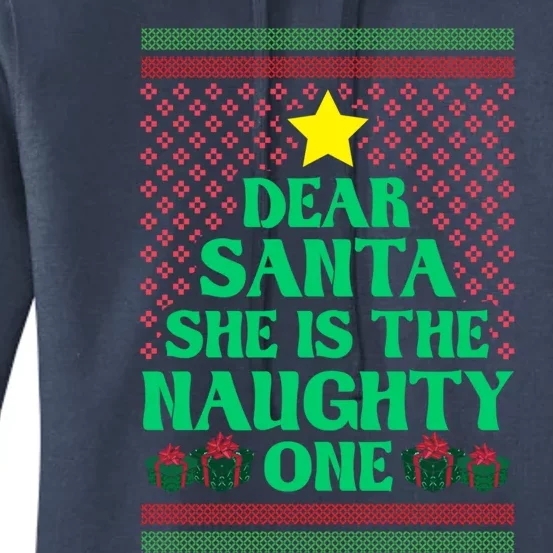 Dear Santa She Is The Naughty One Funny Matching Xmas Gift Women's Pullover Hoodie