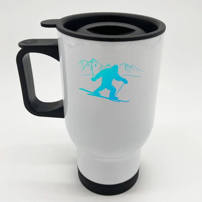 Downhill Snow Skiing Bigfoot Ski Winter Sports Alpine Gift Front & Back Stainless Steel Travel Mug