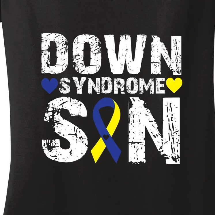 Down Syndrome Son Family Matching For Down Syndrome Awareness Gift Women's V-Neck T-Shirt