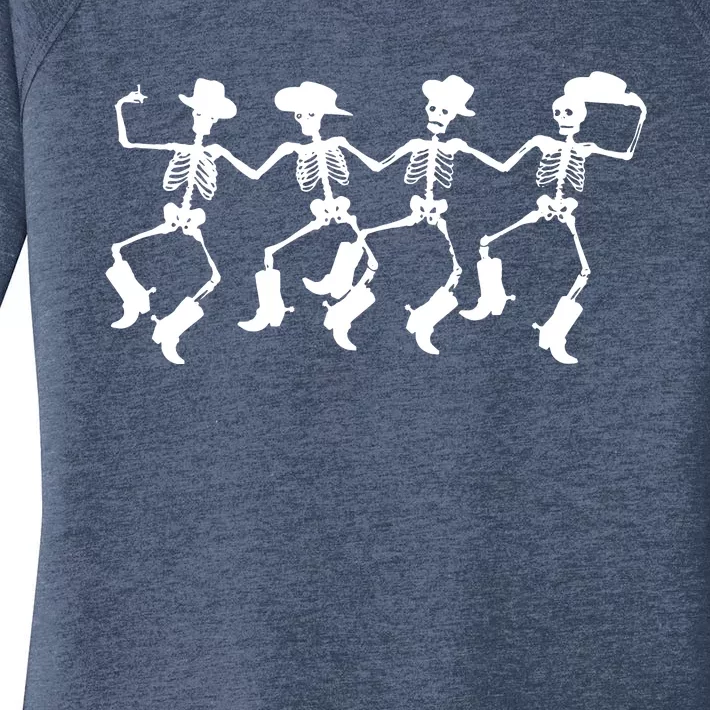 Dancing Skeletons Spooky Halloween Cowboys Line Dance Women's Perfect Tri Tunic Long Sleeve Shirt