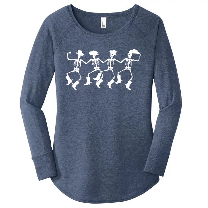 Dancing Skeletons Spooky Halloween Cowboys Line Dance Women's Perfect Tri Tunic Long Sleeve Shirt