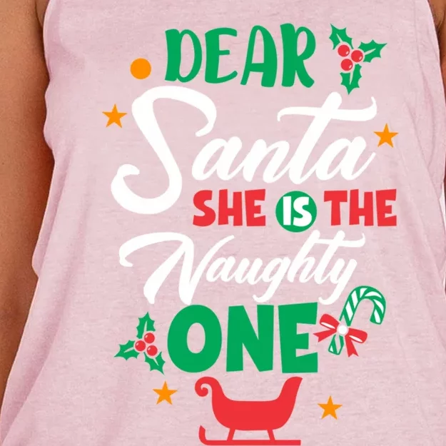 Dear Santa She Is The Naughty One Husband Wife Christmas Gift Women's Knotted Racerback Tank