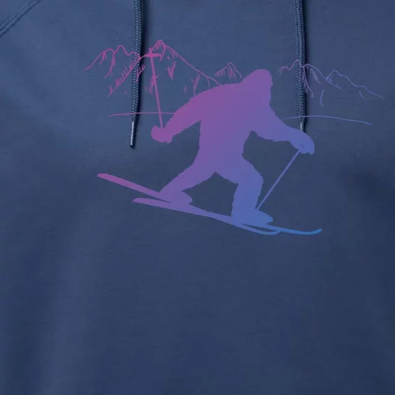 Downhill Snow Skiing Bigfoot Ski Winter Sports Alpine Gift Performance Fleece Hoodie