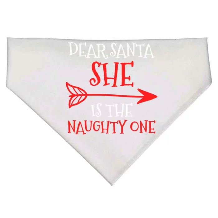 Dear Santa She Is The Naughty One Gift USA-Made Doggie Bandana