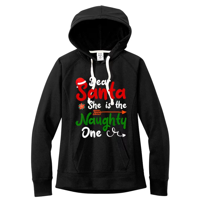 Dear Santa She Is The Naughty One Matching Couples Christmas Gift Women's Fleece Hoodie