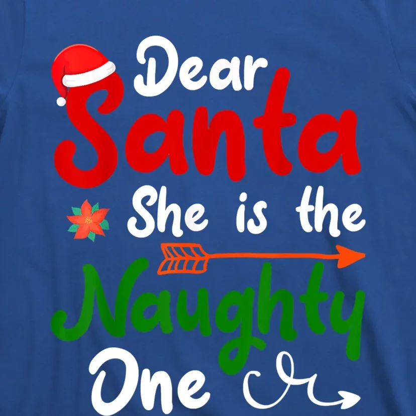 Dear Santa She Is The Naughty One Matching Couples Christmas Gift T-Shirt