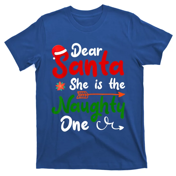 Dear Santa She Is The Naughty One Matching Couples Christmas Gift T-Shirt