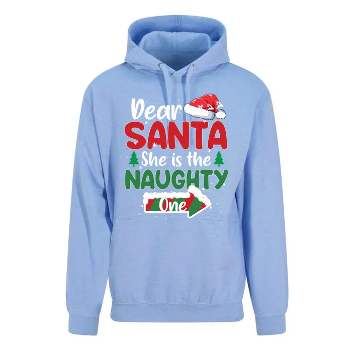 Dear Santa She Is The Naughty One Matching Couples Christmas Great Gift Unisex Surf Hoodie