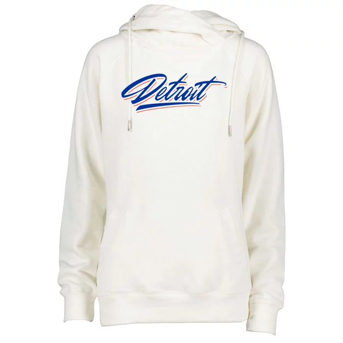 Detroit Sports Script Womens Funnel Neck Pullover Hood