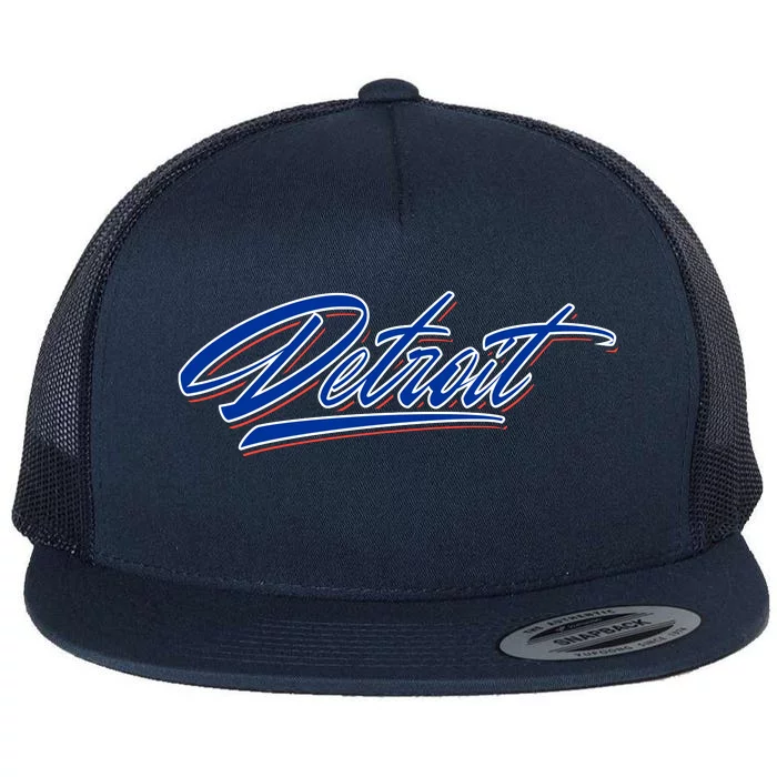 Detroit Sports Script Flat Bill Trucker Hat