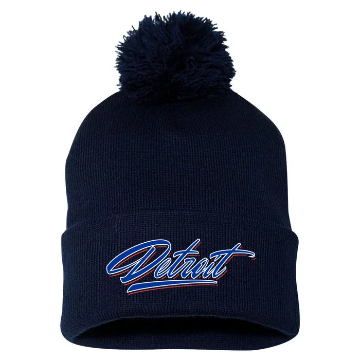 Detroit Sports Script Pom Pom 12in Knit Beanie