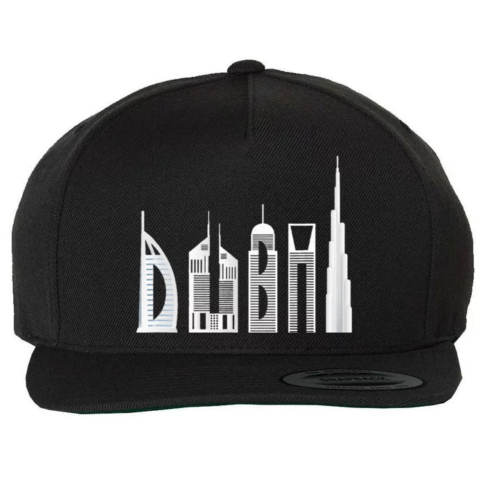 Dubai Skyline Souvenir Famous Buildings Typography Wool Snapback Cap