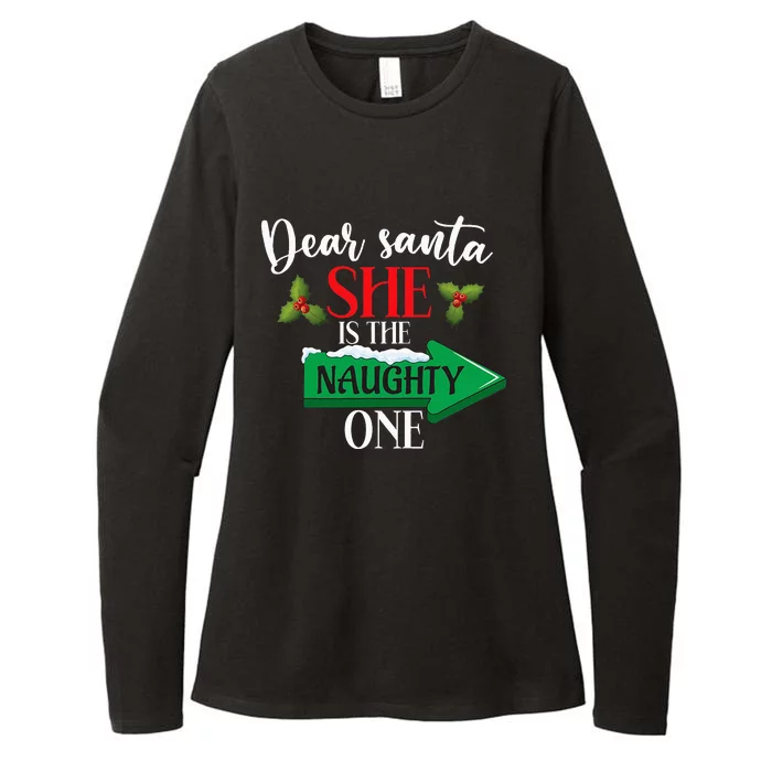 Dear Santa She Is The Naughty One Couple Christmas Womens CVC Long Sleeve Shirt