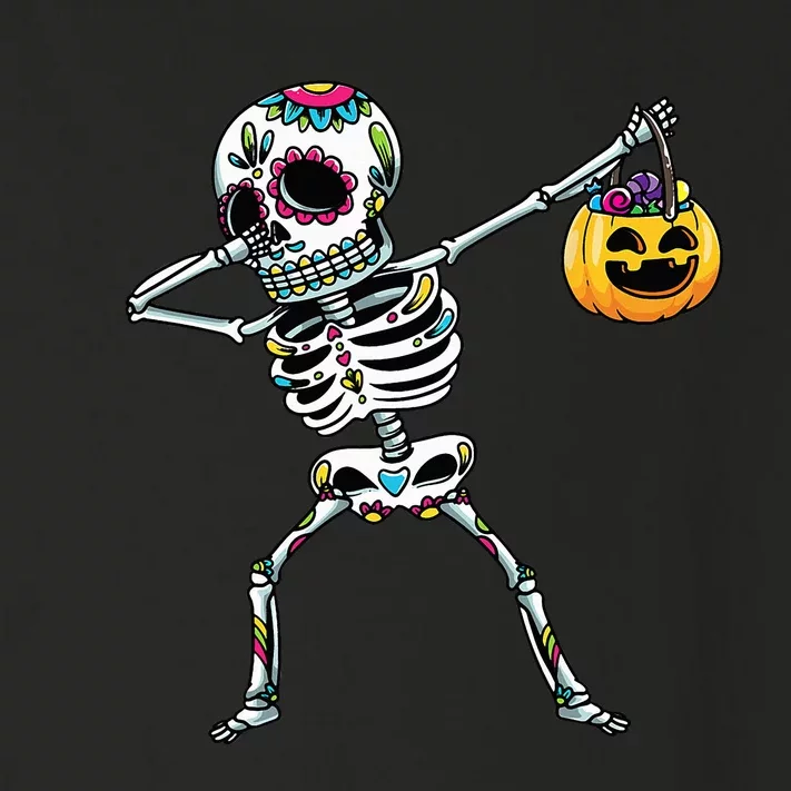 Dabbing Sugar Skull Skeleton With Pumpkin Halloween Toddler Long Sleeve Shirt