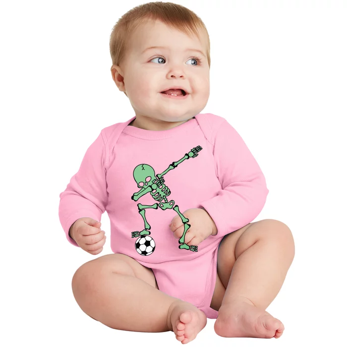 Dabbing Skeleton Soccer Halloween Dab Baby Long Sleeve Bodysuit