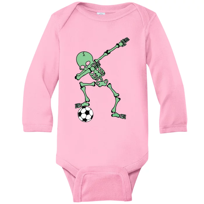 Dabbing Skeleton Soccer Halloween Dab Baby Long Sleeve Bodysuit