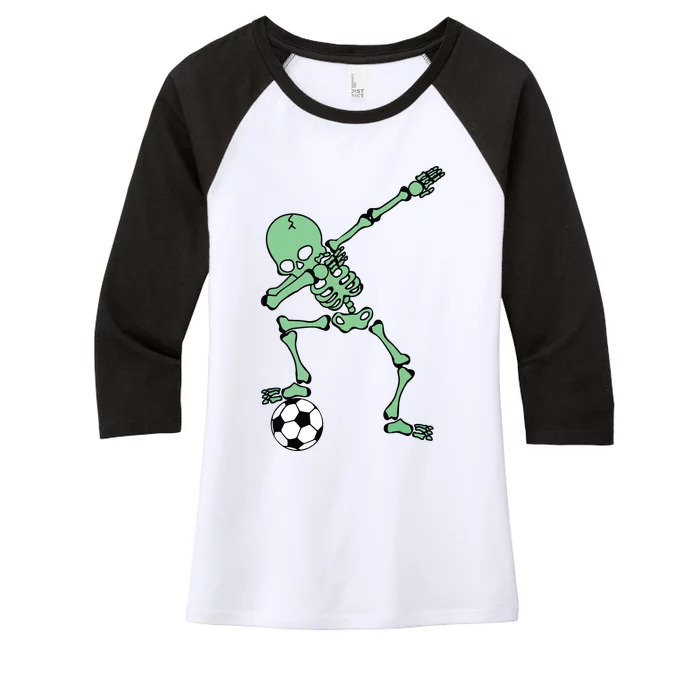 Dabbing Skeleton Soccer Halloween Dab Women's Tri-Blend 3/4-Sleeve Raglan Shirt