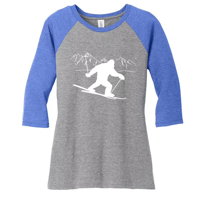 Downhill Snow Skiing Bigfoot Ski Winter Sports Alpine Gift Women's Tri-Blend 3/4-Sleeve Raglan Shirt