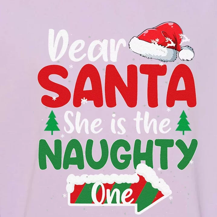 Dear Santa She Is The Naughty One Matching Couples Christmas Garment-Dyed Sweatshirt