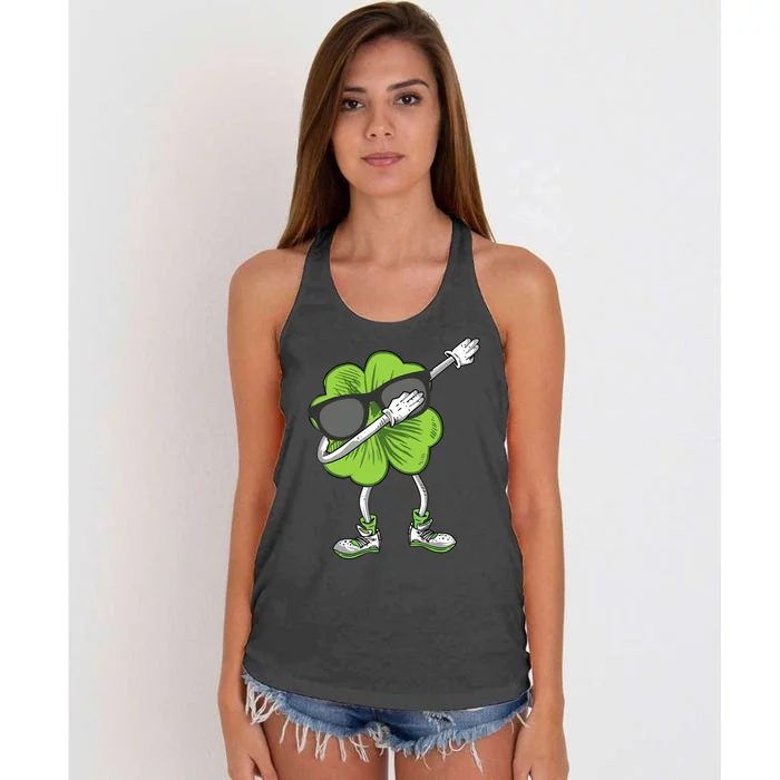 Dabbing Shamrock St Patrick's Day Shamrock Irish Boy Women's Knotted Racerback Tank