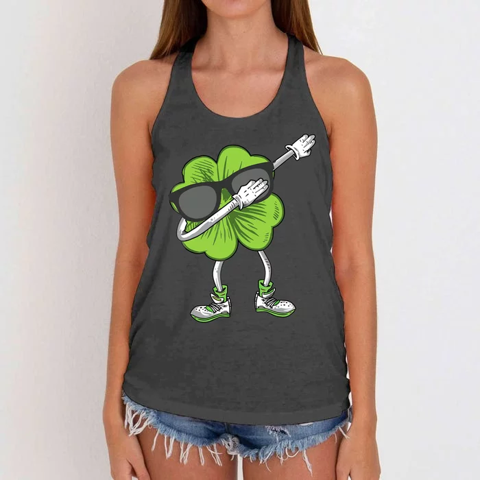 Dabbing Shamrock St Patrick's Day Shamrock Irish Boy Women's Knotted Racerback Tank