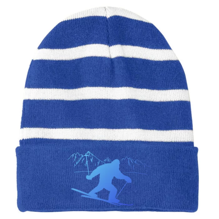 Downhill Snow Skiing Bigfoot Ski Winter Sports Alpine Gift Striped Beanie with Solid Band