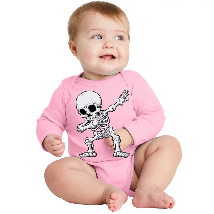 Dabbing Skeleton Skull Rib Cage Dab Dance Baby Long Sleeve Bodysuit