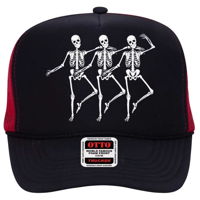 Dancing Sirtaki Spooky Skeletons Halloween Design High Crown Mesh Trucker Hat