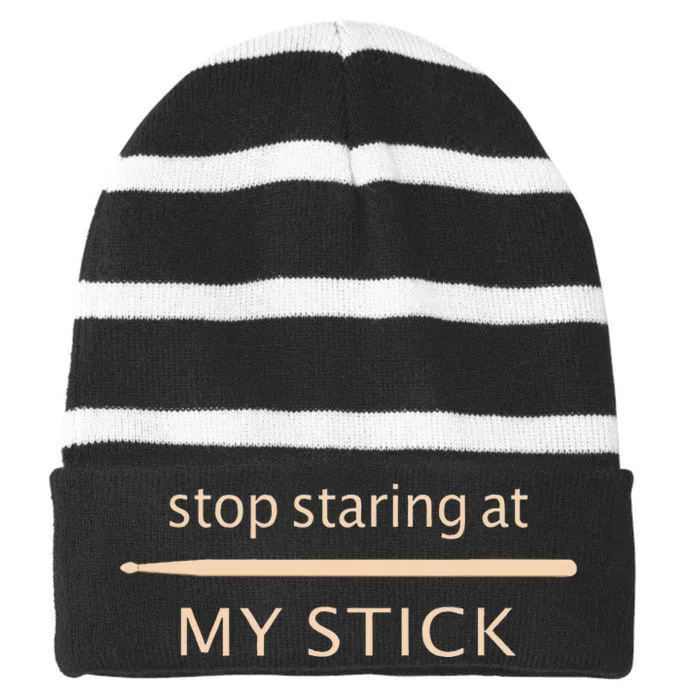 Drumming Stop Staring At My Stick Drummer Striped Beanie with Solid Band