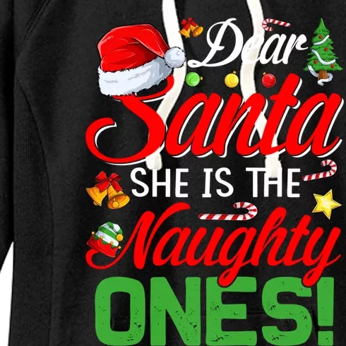 Dear Santa She Is The Naughty One Matching Couples Christmas Cool Gift Women's Fleece Hoodie