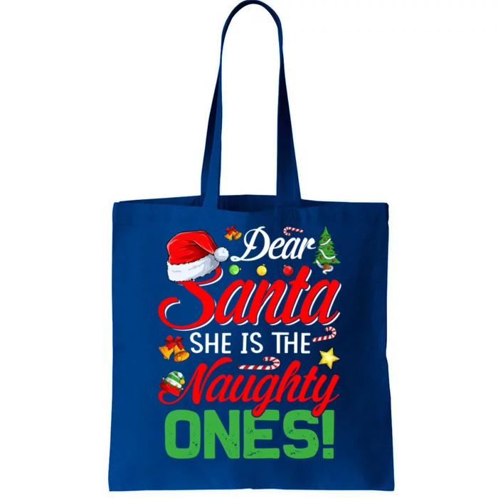 Dear Santa She Is The Naughty One Matching Couples Christmas Cool Gift Tote Bag