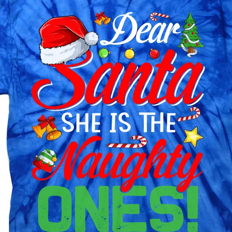 Dear Santa She Is The Naughty One Matching Couples Christmas Cool Gift Tie-Dye T-Shirt