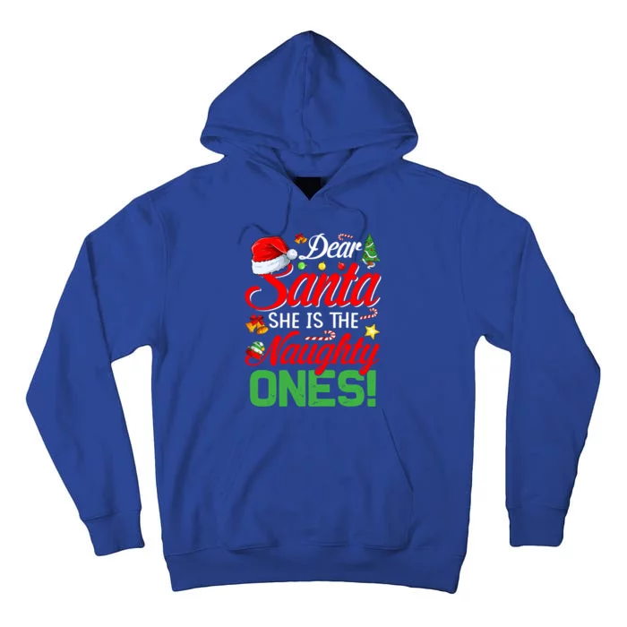 Dear Santa She Is The Naughty One Matching Couples Christmas Cool Gift Tall Hoodie