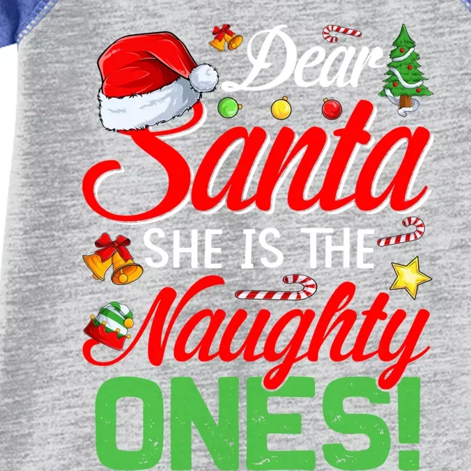 Dear Santa She Is The Naughty One Matching Couples Christmas Cool Gift Infant Baby Jersey Bodysuit