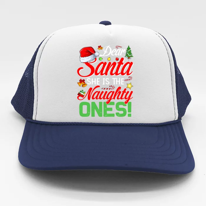 Dear Santa She Is The Naughty One Matching Couples Christmas Cool Gift Trucker Hat