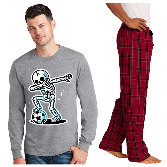 Dabbing Skeleton Soccer Spooky Season Sport Halloween Long Sleeve Pajama Set