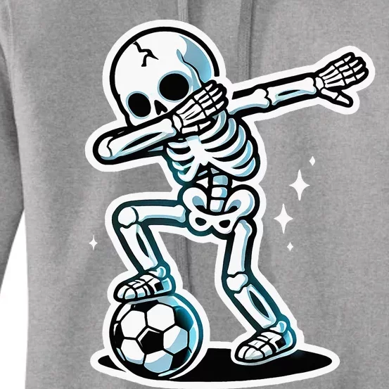 Dabbing Skeleton Soccer Spooky Season Sport Halloween Women's Pullover Hoodie