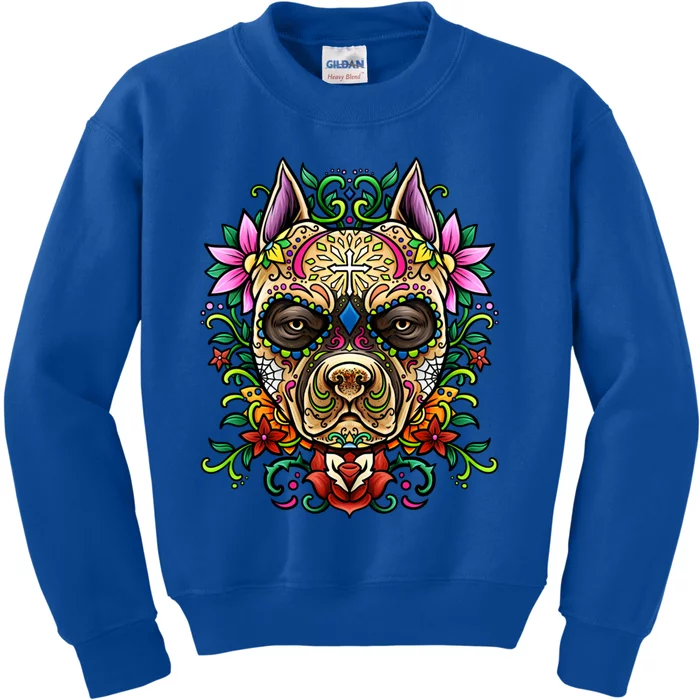 Decorated Sugar Skull Dog Great Gift Day Of The Dead Illustration Cute Gift Kids Sweatshirt