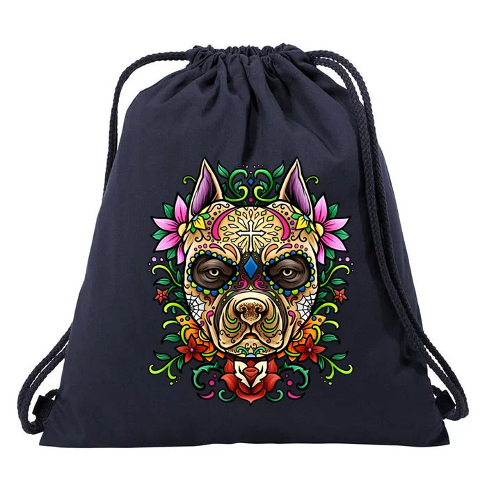 Decorated Sugar Skull Dog Great Gift Day Of The Dead Illustration Cute Gift Drawstring Bag