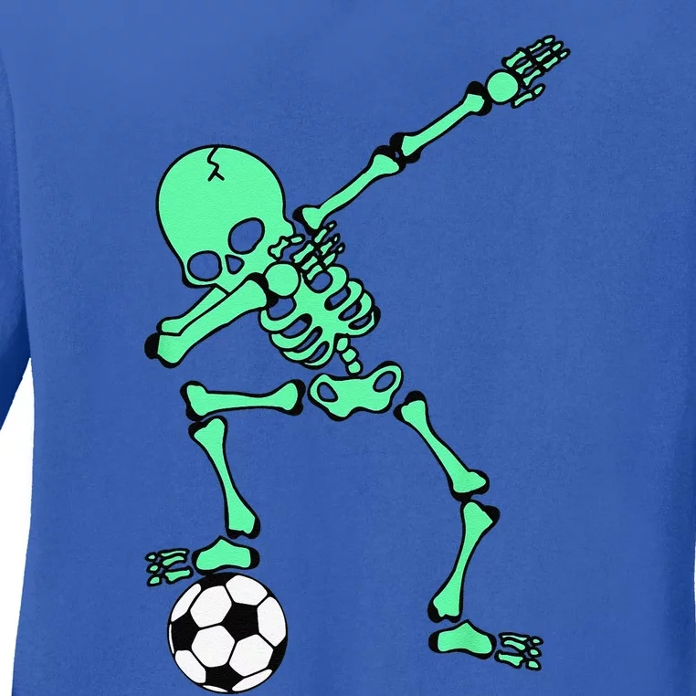 Dabbing Skeleton Soccer Halloween Dab Ladies Long Sleeve Shirt