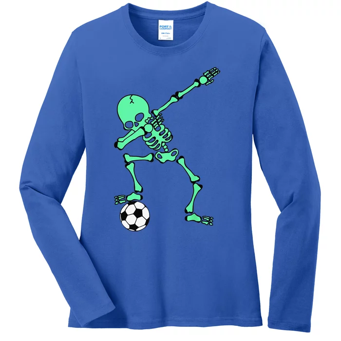 Dabbing Skeleton Soccer Halloween Dab Ladies Long Sleeve Shirt