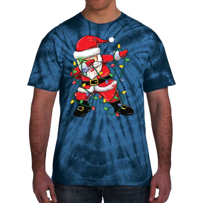 Dabbing Santa Shirts For Boy Girls Christmas Tree Lights Tie-Dye T-Shirt