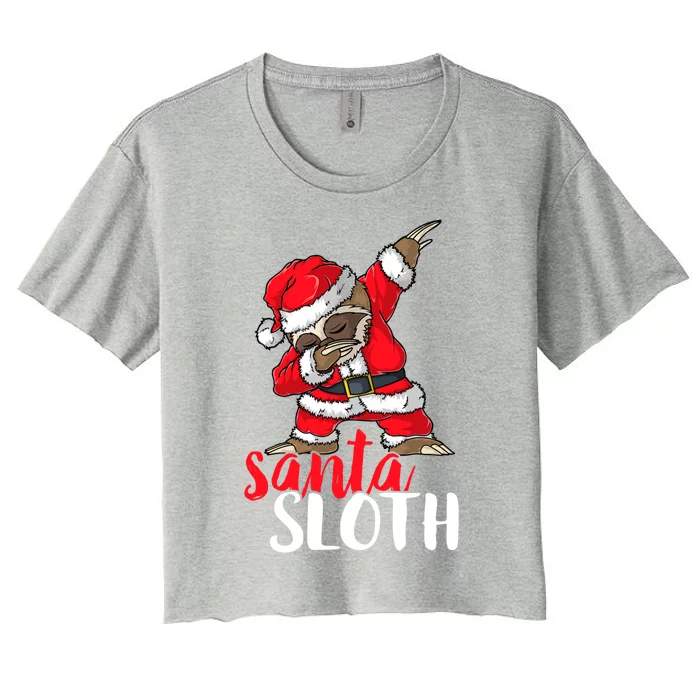 Dabbing Santa Sloth Merry Slothmas Christmas Pajama Funny Gift Women's Crop Top Tee