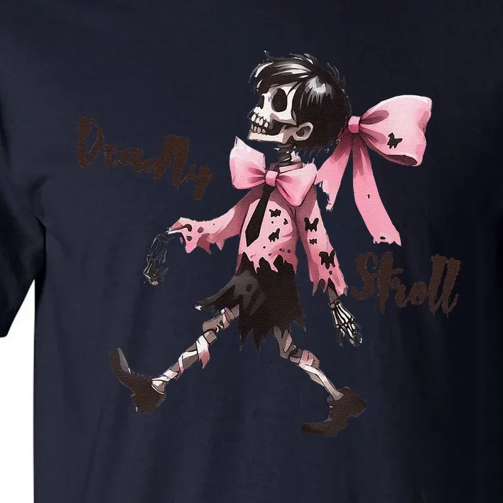 Deadly Stroll Skeleton Walking Spooky Pin.K Bow Halloween Tall T-Shirt